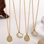 New All-Match Cat Ear Shape Pendant Necklace Stainless Steel Plated 18K Gold Micro Inlaid Zircon Ornament Women