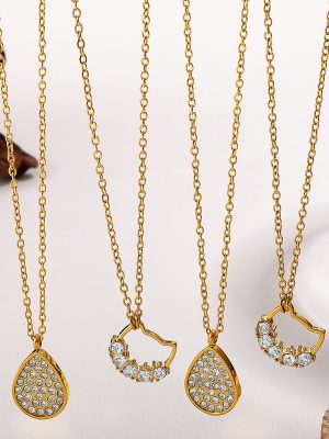 New All-Match Cat Ear Shape Pendant Necklace Stainless Steel Plated 18K Gold Micro Inlaid Zircon Ornament Women