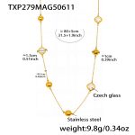 color: TXP279-Gold White Glass Stone Necklace 80+5cm