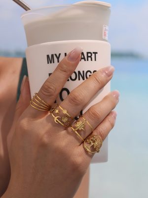 Fashionable Ring 18K Gold Plated Irregular Geometric Stainless Steel Ornament Combination