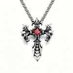 color: Red Rhinestone + Stainless Steel Chain