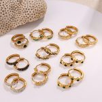 New Inlaid Rhinestone Eardrop Earring All-Match Stainless Steel Plated 18K Gold