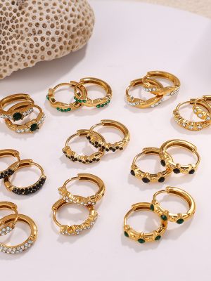 New Inlaid Rhinestone Eardrop Earring All-Match Stainless Steel Plated 18K Gold