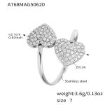 color: A768-Steel Color Double Heart Zircon Ring / size: US 7