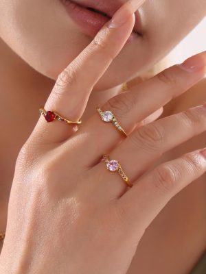 Stainless Steel Big Diamond Pink Large Diamond Crown Side Opening Adjustable Full Diamond Ring Women's Non-Fading