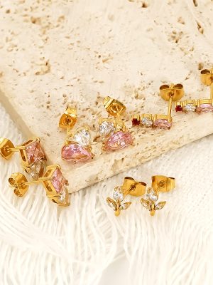 Inlaid Zircon Classic Style Stainless Steel Studs Women's Non-Fading Graceful Earrings