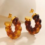 Amber Twist Resin Earrings Women's Stainless Steel Vintage U-Shaped Premium Design Earrings