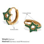 color: EH1089GNG Green Rhinestone Gold Small Hoop Earrings