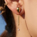 Long Zircon Pendant French Elegant Stainless Steel 18K Gold Plated Earrings All-Match Jewelry
