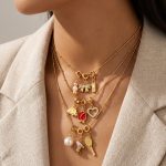 Sweet Girl Retro Detachable DIY Bow Pearl Pendant Golden Balls Fine Snake Bones Chain Necklace