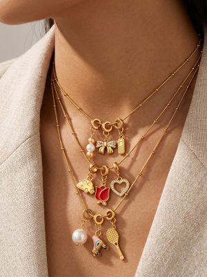 Sweet Girl Retro Detachable DIY Bow Pearl Pendant Golden Balls Fine Snake Bones Chain Necklace