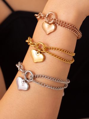 Sweet Personality All-Matching Graceful Ornament Asymmetric Chain Design Love Pendant Stainless Steel Bracelet