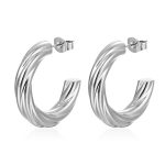 color: 5.0 Plum Blossom Wire C Shape Earrings Steel Color MS-315
