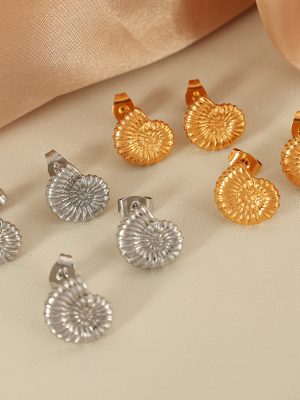 New Style Also Thread Stainless Steel Studs 18K Gold Plating Retro Design Shell Chrysanthemum Stud Earrings Daily Versatile
