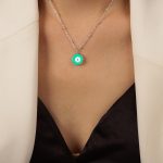 color: P1892-Green Colored Glaze Steel Color Necklace -39+5cm