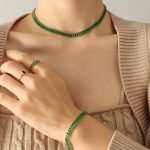 color: P1068-Green Zircon Necklace -36cm