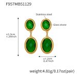 color: F957-Green Color Faceted Stone Gold Earrings