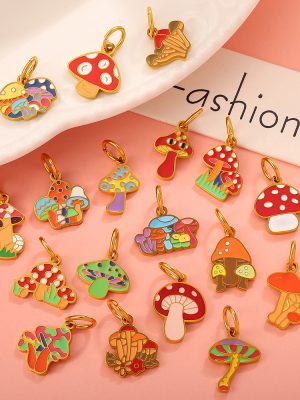 Personalized Cartoon Ornament Accessories Colorful Oil Necklace Mushroom Series Pendant