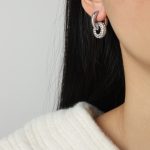 color: F370-White Rhinestone Steel Color Earrings