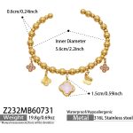 color: Z232-Pink Zircon Four-petal Flower Gold Bangle