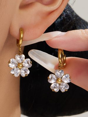 Five-Petal Flower Zircon Necklace Bracelet Ring Earrings Set Geometric Personalized All-Match Jewelry
