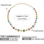 color: TXP130-Colorful Zircon Gold Necklace -31+12cm