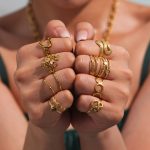 Leaf Geometric Flower 18K Gold-Plated Snake-Shaped Light Luxury Multi-Layer Stainless Steel Opening Ring Set