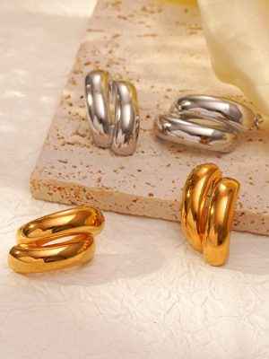 New Stainless Steel Exaggerated Earrings 18K Gold Ins All-Match Women