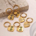 Stainless Steel Love Inlaid Rhinestone Earrings Plated 18K Gold Heart-Shaped Small Pendant Earrings