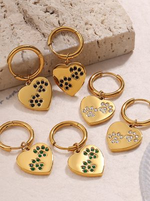 Stainless Steel Love Inlaid Rhinestone Earrings Plated 18K Gold Heart-Shaped Small Pendant Earrings