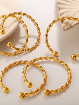 Trendy Twist Open-End Bracelet Does Not Fade 18K Gold Plating Personality All-Match C- Shaped Female