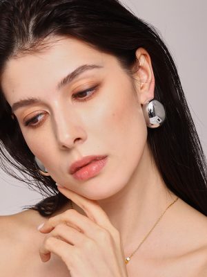 Exaggerated Oval Frosted Brushed Stud Earrings Women's Unique Design Earrings Graceful Earrings