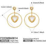 color: F595-White Heart Glass Stone Gold Earrings