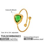 color: TXA265-Green Color Triangle Glass Stone Open Ring -8-Size 10