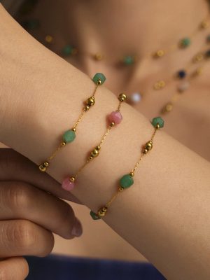 Cut Agate Handmade Chain Stainless Steel Sweet Light Luxury Necklace, Bracelet Set Women