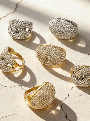 Double C Full Zirconium Side Opening Stainless Steel Ring High Quality Egg Shape Full Diamond Ring Set
