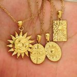 Retro Stainless Steel Sun Moon Necklace Female Plated 18K Karat Gold Jewelry Accessories