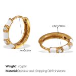 color: EH1130WEG White Enamel Gold Hoop Earrings