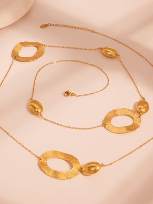 High Quality Hammered Egg-Shaped Hollow Long Sweater Chain PVD Gold Plated Ornament