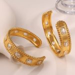 Square Inlaid Zircon Opening Bracelet Stainless Steel Plated 18K Golden Versatile Jewelry