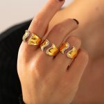 INS Inlaid Diamond Irregular Open Ring 18K Gold Stainless Steel Medium Cold Not Adjustable Ring