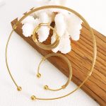 Jewelry Three-Piece Hong Kong Collar Elegant Earrings All-Match Bracelet Stainless Steel Plated 18K Real Gold