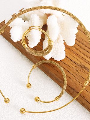 Jewelry Three-Piece Hong Kong Collar Elegant Earrings All-Match Bracelet Stainless Steel Plated 18K Real Gold