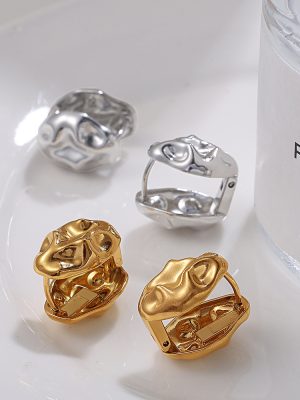 Elegant Irregular Hammered Stud Earrings Women's Non-Fading 18K Gold Stainless Steel Earrings Earrings