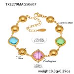 color: TXE279-Gold Mixed Colors Glass Stone Bracelet 16+5cm