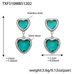 color: TXF510-Light Green Color Faceted Stone Steel Color Earrings