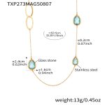 color: TXP273-Blue Color Drop Gold Long Style Necklace 82+5cm