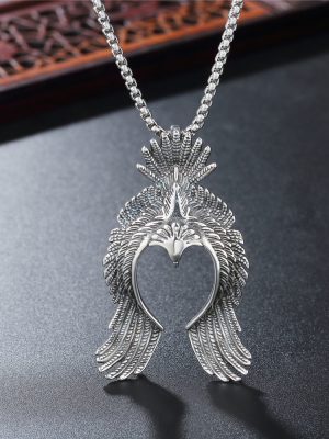 Hip Hop Eagle Stainless Steel Pearl Chain Necklace Vintage Pendant Ornaments