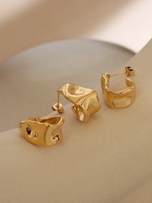 New Simple and Irregular C- Shaped Geometric Earrings Stainless Steel Gold-Plated Stud Earring Ear Rings