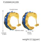 color: F1696-Gold Blue Crystal Earrings
